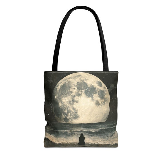 Full Moon Horizon Tote Bag, Lunar Sky Carryall, Moon Phases, Celestial Canvas Shopping Bag, Night Sky Market Tote, Outer Space Shoulder Bag