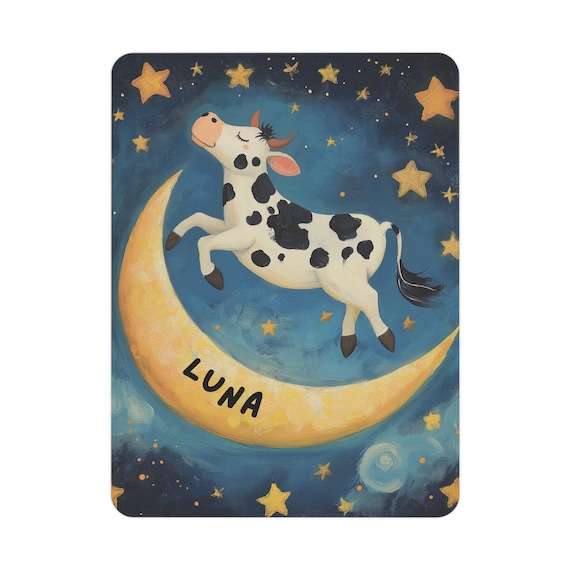 Personalized Toddler Blanket Cow Over the Moon , Kids Bedding, Baby Shower Gift, Nursery Decor, Farm Animal Theme, Children's Room Decor