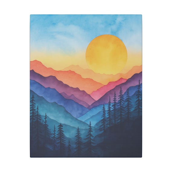 Sunrise Canvas Print, Sunrise over the Mountains, Colorful Vibrant Sunrise Wall Art Decor, Canvas Print, Stretched Canvas,gift for mom