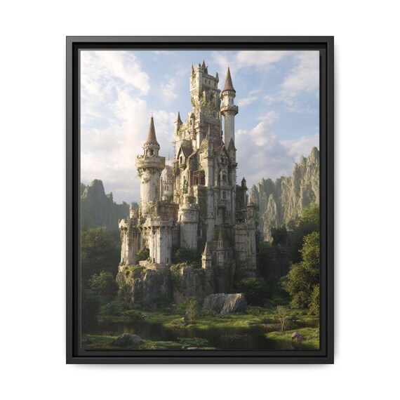 Castle Framed Canvas Art Print, Enchanted Castle Landscape Wall Decor, Fantasy Wall Art, Gift for Fantasy Lovers, Wall Art for Bedrooms