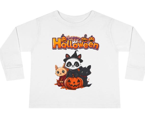 Happy Halloween Cute Animals Toddler Long Sleeve Tee, Toddler Halloween Shirt, Adorable Animal Print