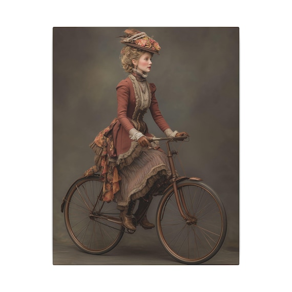 Vintage Bicycle Style Canvas Art - Woman on Bicycle Home Decor, Gallery Wall Art, Gift for Cycling Enthusiasts, Victorian Aesthetic Prints