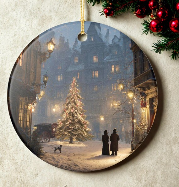 Vintage Christmas Ornament, Holiday Decor, Ceramic Tree Decoration, Winter Wonderland,Victorian Ornament, Christmas Tree Hanging
