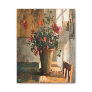 Rustic Flower Pot Canvas Print: Farmhouse Floral Art (11x14)