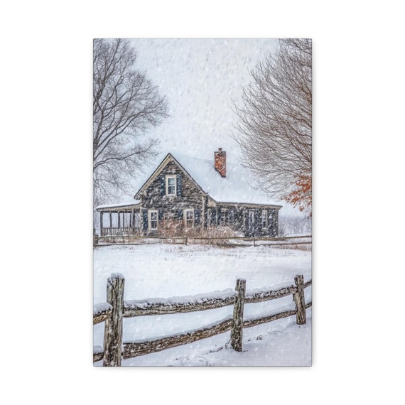 Winter Farmhouse Rustic  Wall Art, , Matte Stretched Print, Holiday Home Decoration, Country Living Room Sign, Farmhouse Wall