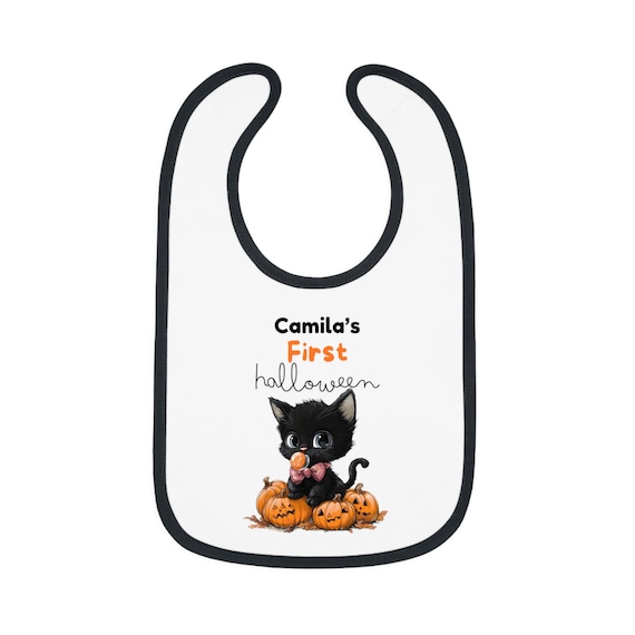 Baby Bib, Personalized Halloween Black Cat Pumpkin Bib, First Halloween Gift, Halloween Baby Shower Gift, Cute Halloween Bib, Halloween