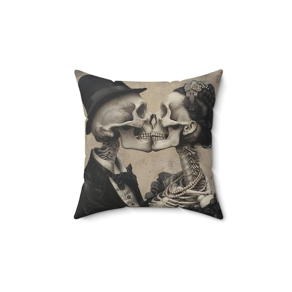 Beyond The Grave Gothic Halloween Skeleton -Spun Polyester Square Pillow