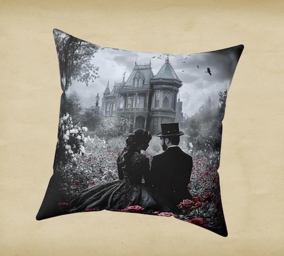 Gothic Romance Pillow, Home Decor, Couples Gift, Vintage Style Cushion,Victorian Era Decor, Victorian and Gothic Home Accent