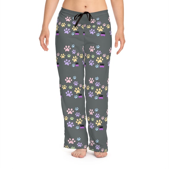 Cat Mom Women's Pajama Pants, Womens Pajama Pants, Cat Lovers pajamas, Paw Print Pajama Pants