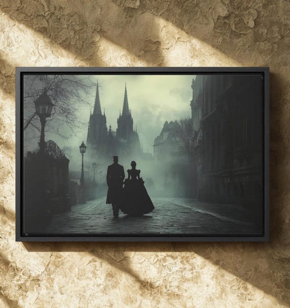 Gothic Couple Canvas, Romantic Wall Art, Vintage Love Decor, Victorian Home Accent, Romantic Gift for Her, Couple Artwork, Valentines Gift
