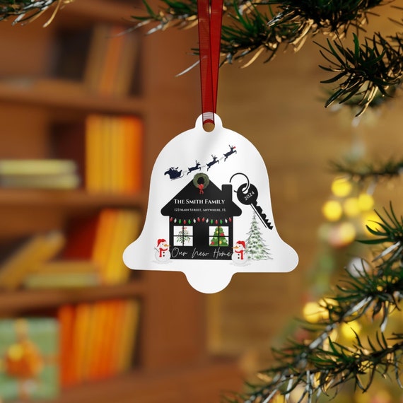 Personalized Our New Home Christmas Ornament - Name, Year, Address Family Gift, Holiday Decoration, Housewarming Present Metal Ornaments