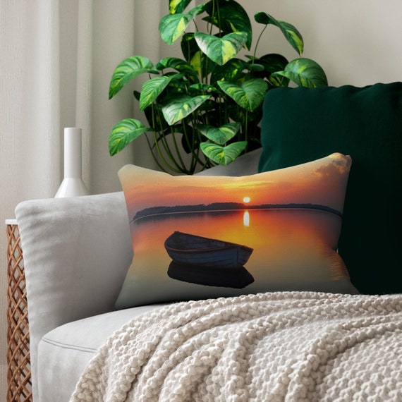 Sunset Pillow, Sunset on the Lake, Throw Pillow, Home Decor, Couch Pillow, Lake House Pillow, Cabin Decor, Gift for Nature Lover,Rowboat