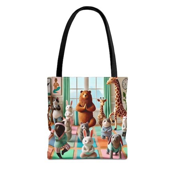 Yoga Animals Tote Bag, Yoga Studio Bag, Animal Lover Gift, Cute Yoga Bag, Reusable Shopping Bag, Fitness Tote, Gym Bag, Workout Bag