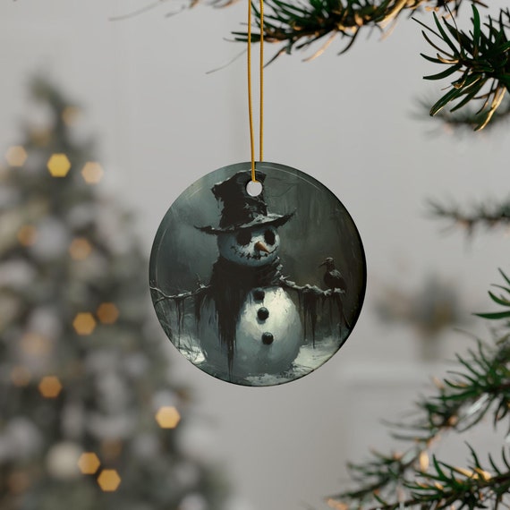 Gothic Ceramic Ornaments, Gothic Snowman Design, Christmas Tree Decor, Holiday Gift, Xmas Decoration, Winter Home Decor,