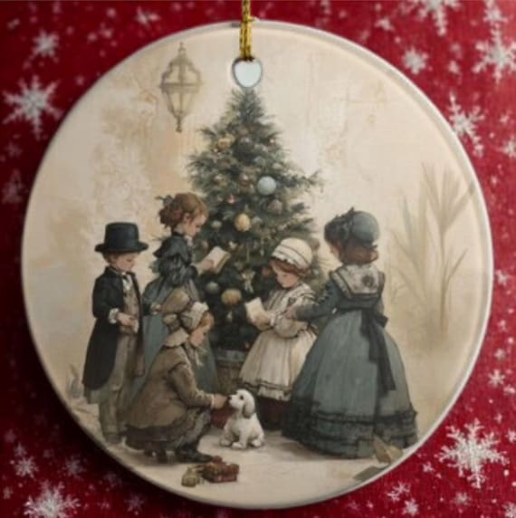 Vintage Victorian Christmas Ceramic Ornament, Holiday Decoration, Keepsake, Victorian StyleTree Ornament, Family Gift, Festive Decor