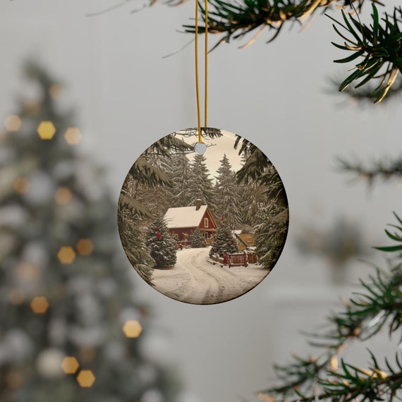 Country Farmhouse Christmas Ceramic Ornaments, Country Christmas Decor, Farmhouse Holiday Ornaments, Rustic Christmas Tree Ornaments