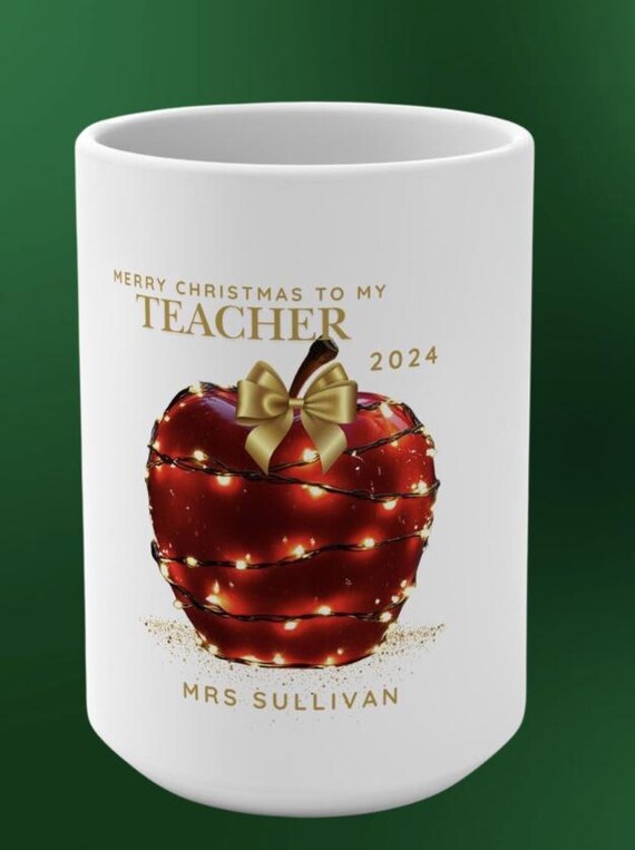 Teacher Christmas Mug, Personalized Teacher Gift, Merry Christmas Mug for Teachers. 15oz