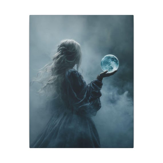 Witchy Canvas Wall Art, Witch and Crystal Ball Ethereal Art, Wiccan Wall Decor, Mystical Home Decoration, Witchcraft Artwork, Wicca Wall