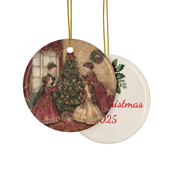 Ceramic Ornaments, Victorian Era Ornament, Personalized Holiday Decor, Christmas Tree Decoration, Double-Sided Keepsake, Customized Xmas