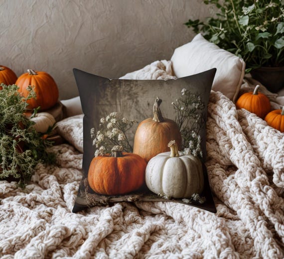 Autumn Pumpkin Square Pillow | Fall Decor, Cozy Home Accent, Thanksgiving Gift, Harvest Season Decor