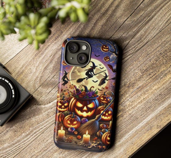 Halloween Phone Case, Witch, Pumpkin, Bat Design - Tough Case, Spooky Phone Cover, Fall Accessories, October Decor, Trick or Treat Gifts