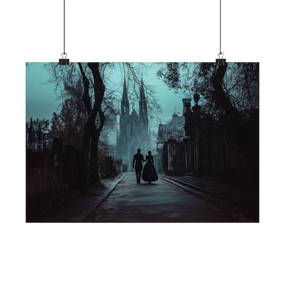 Matte Poster, Gothic Couple Wall Art Print, Dark Home Decor, Romantic Valentine Poster, Goth Bedroom Decor, Anniversary Gift,