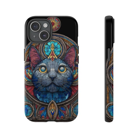 Stained Glass Style Cat Design Phone Case,Artistic Cat iphone Case, Cat Lover Gift,Mothers Day gift,Stained glass style Cat Case, iphone