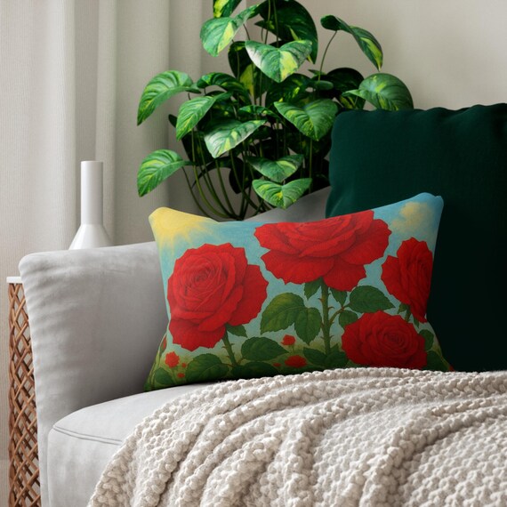 Roses Pillow for Home Decor, Spring Pillows, Lumbar Pillow, Floral Pillow, Spring Living Room Gift, Cozy Bedroom Decor, Flower Power Bedroom
