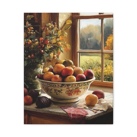 Country fruit bowl canvas decor, Canvas Art,  Wall Art, Farmhouse Decor, Rustic Wall Decor, Gift for Foodie, Matte Canvas Print