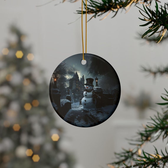 Gothic Snowman and Castle  Ornaments, Gothic Snowman and Castle Design, Christmas Tree Decorations, Unique Christmas Gift, Gothic