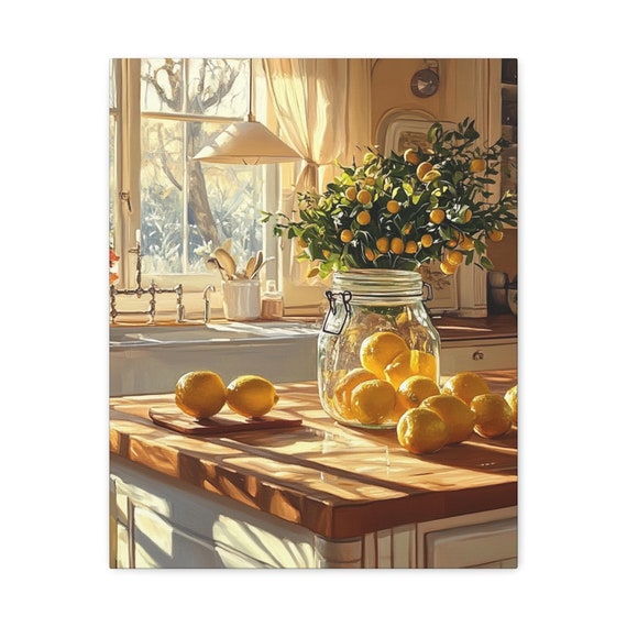 Country Kitchen Lemons Wall Art, Canvas Print,  Stretched Canvas, 2 Sizes, Home Decor, Farmhouse Style Decor, Lemon Canvas Art, Kitchen