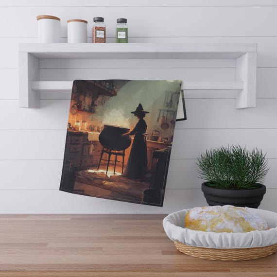 Witch Tea Towel: Enchanting Kitchen Decor - Halloween Home Essentials