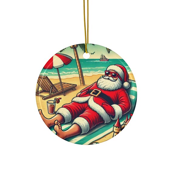 Ceramic Ornaments, Santa Laying on Beach, Christmas Tree Decor, Holiday Decoration, Beach Lover Gift, Sea Santa Claus, Florida lovers