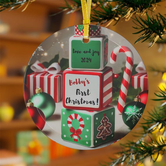 Personalized Baby's First Christmas Glass Ornaments, Babys First Christmas, Holiday Keepsake, Holiday Baby Ornament
