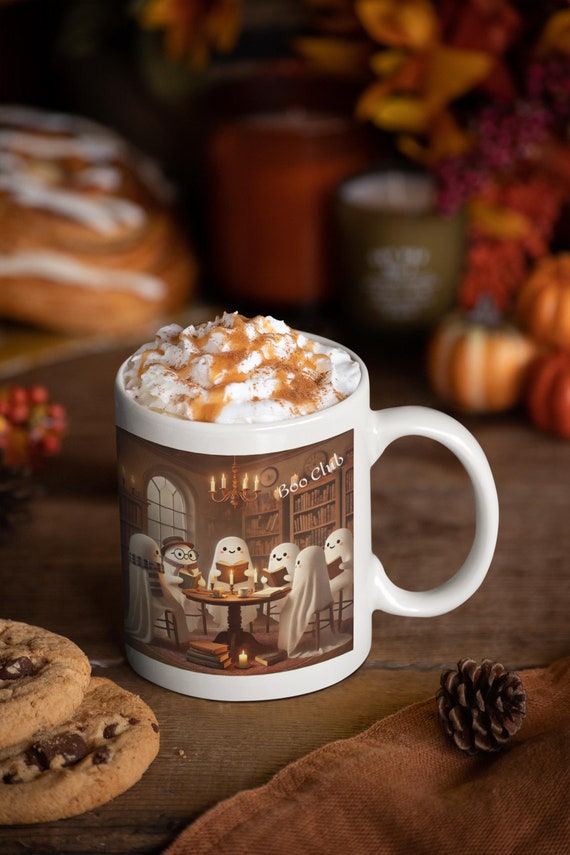 Ghost "Boo" Club Ceramic Mug, Halloween Cup, Spooky Coffee Mug, Cute Ghosts Tea Mug, Boo Reading Gift, Halloween Party Decor