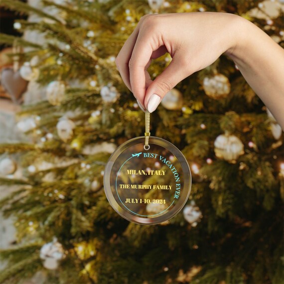 Personalized Travel Vacation Ornament - Customized Globe Bauble, Holiday Decoration, Souvenir Gift, Christmas Tree Decor,Glass Ornaments,