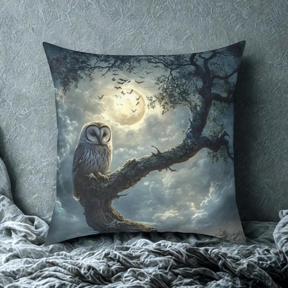 Moonlit Owl Canvas Pillow: Cozy Home Decor Accent Cushion