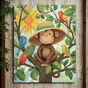 Whimsical Monkey Canvas Art, Playful Home Decor for Kids, Jungle Theme, Gift for Baby Showers, Nursery Wall Art, Animal Lovers
