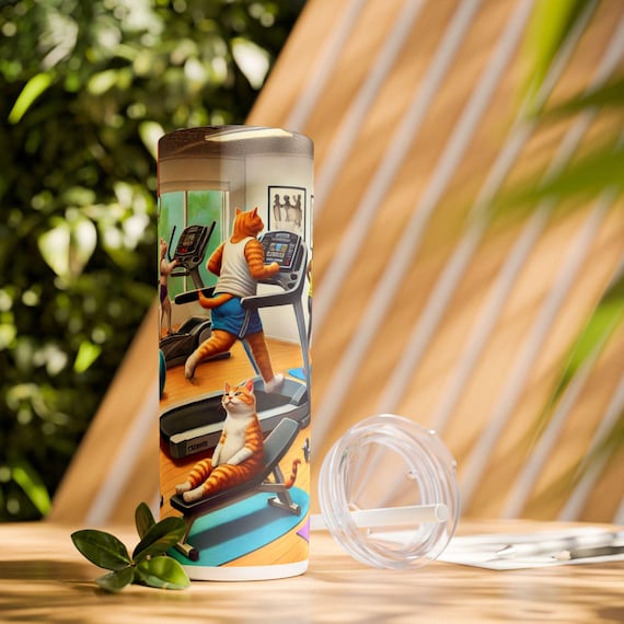 Cats Gym Tumbler, Funny Cat Fitness Cup, Workout Kitty Drinkware, Exercise Kitten Tumbler, Cat Lover Gift, Gym Cat Travel Mug