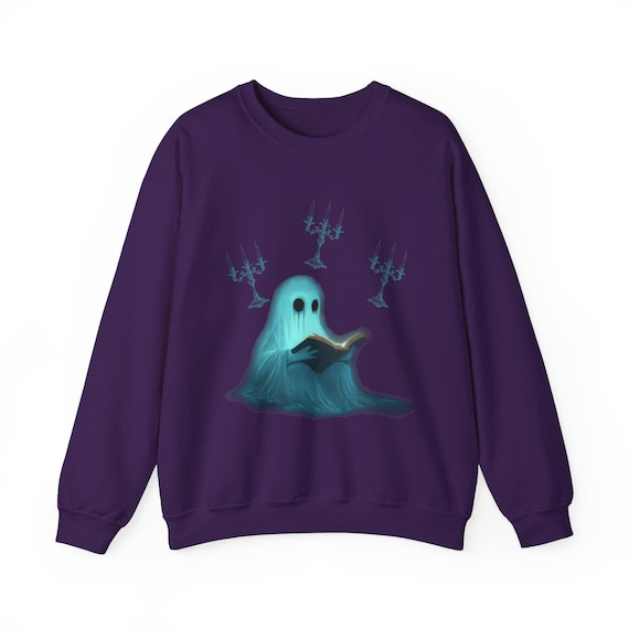Ghost Reading a Book Sweatshirt, Halloween Ghost Crewneck, Spooky Reading Apparel, Paranormal Sweatshirt, Halloween Gift, Book Lover Gift,