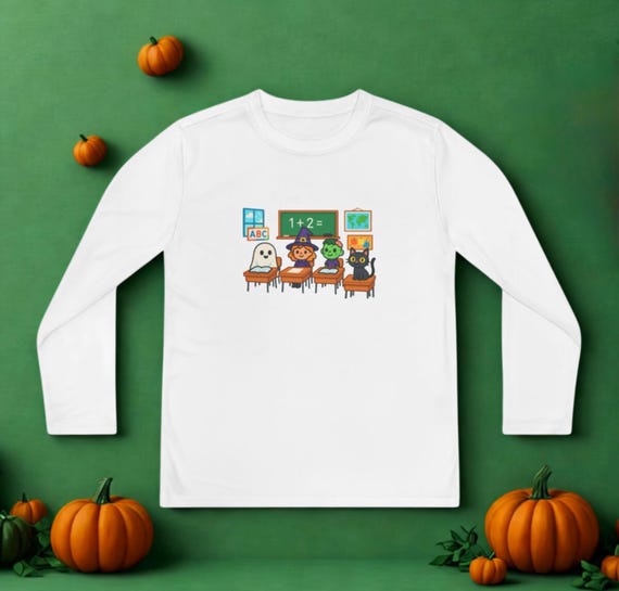 Kids Halloween Long Sleeve Tee, Fun Halloween Shirt, Classroom Apparel, Kid's Halloween Top,Halloween Party Top