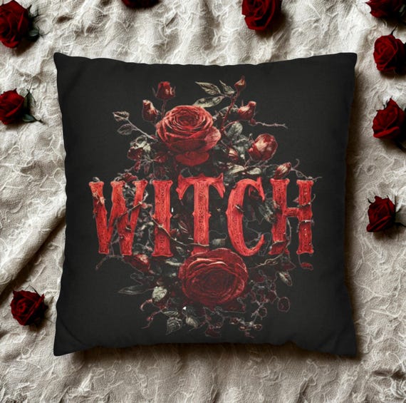 Witch Rose Decorative PILLOWCASE, Boho Home Decor, Halloween Decor, Witch Aesthetic, Cozy Living Room Accent