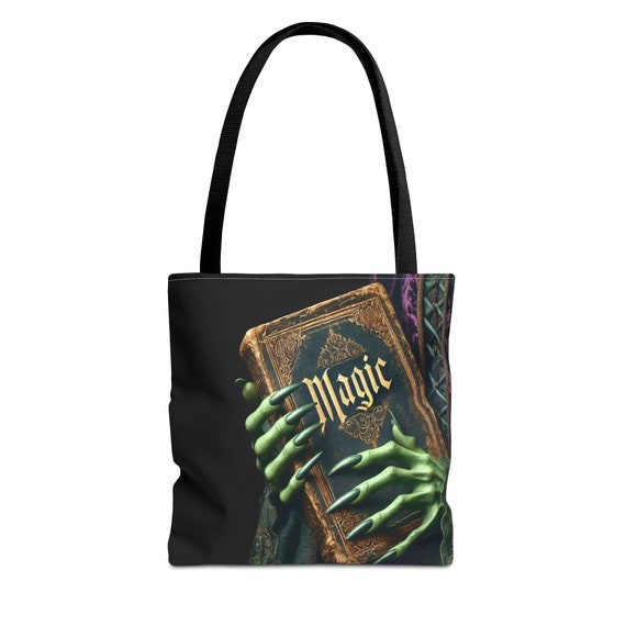 Witch Tote Bag, Book of Spells, Halloween Bag, Occult Tote, Gothic Tote, Wicca Shopping Bag, Trick or Treat tote bag