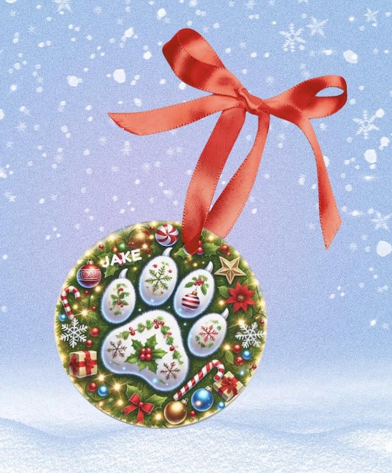 Personalized Paw Print Acrylic Ornament with Ribbon for Christmas Tree, Holiday Gift, Pet Lovers, Custom Dog Cat Keepsake, Decoration