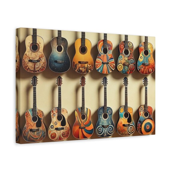 Canvas Print Guitars Wall Art for Music Room or Office, Stretched Matte Canvas, 1 25", Music Lover Gift, Home Decor, Unique,18x12