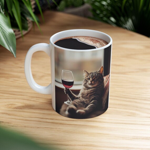 Cat Drinking Wine Ceramic Mug, Nothing to See Here, Funny Cat Lover's Gift, Wine Lover Gift, Sarcastic Mug, Cat Mom Gift, Kitchen Decor