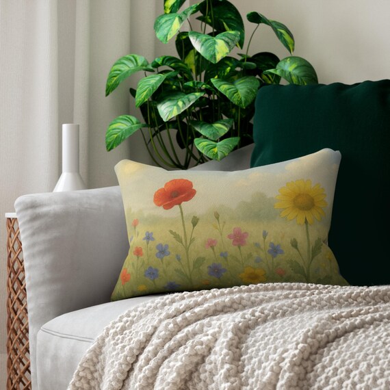 Wildflower Pillow for Home Decor, Spring Pillows, Floral Pillow, Spring Living Room Gift, Cozy Bedroom Decor, Flower Power Pillow