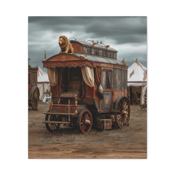 Vintage Circus Canvas Print, Circus Car Wall Art, Home Decor, Lion Artwork, Gift for Animal Lover, Nostalgic Home Accent,Circus Print