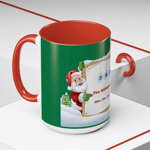 Personalized Christmas  Mug, Santa and Rudolph, Holiday Coffee Cup Gift, Custom Ceramic Tea Mug, 11 oz, 15oz Kitchen Drink ware