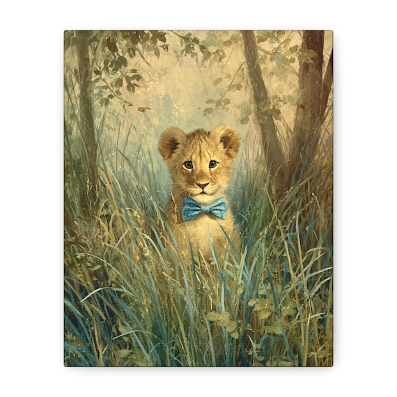 Cute Lion Canvas Wall Art, Jungle Decor for Nursery, Safari Themed Decoration, Kids Room, Baby Shower Gift, Wildlife Artwork